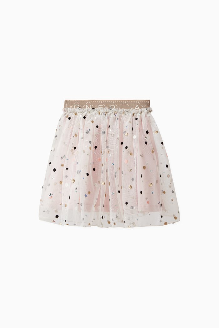 

Logo Tape Dotted Glitter Skirt in Tulle, Pink