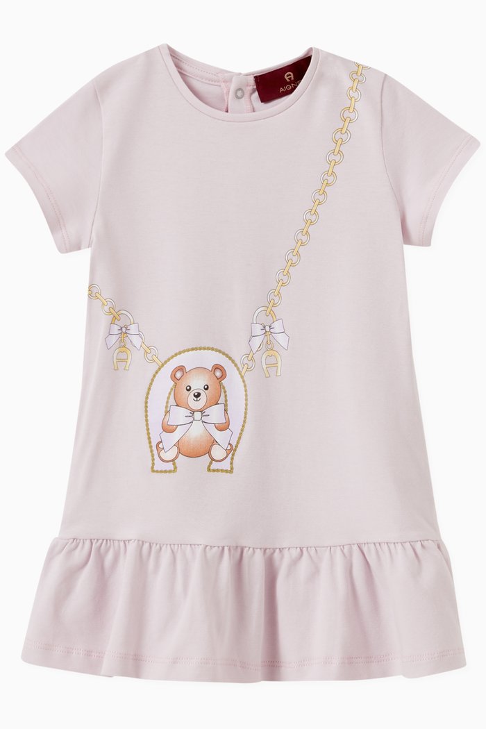

Teddy Bag Print Dress in Cotton Jersey, Purple