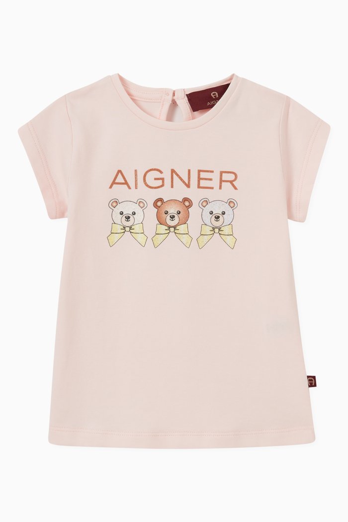 

Teddy Logo Print T-shirt, Pink