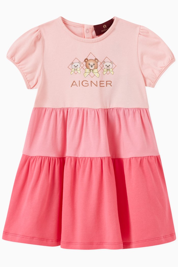 Logo Tiered Dress, Pink