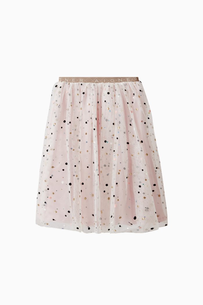 

Logo Tape Glitter Skirt in Tulle, Pink