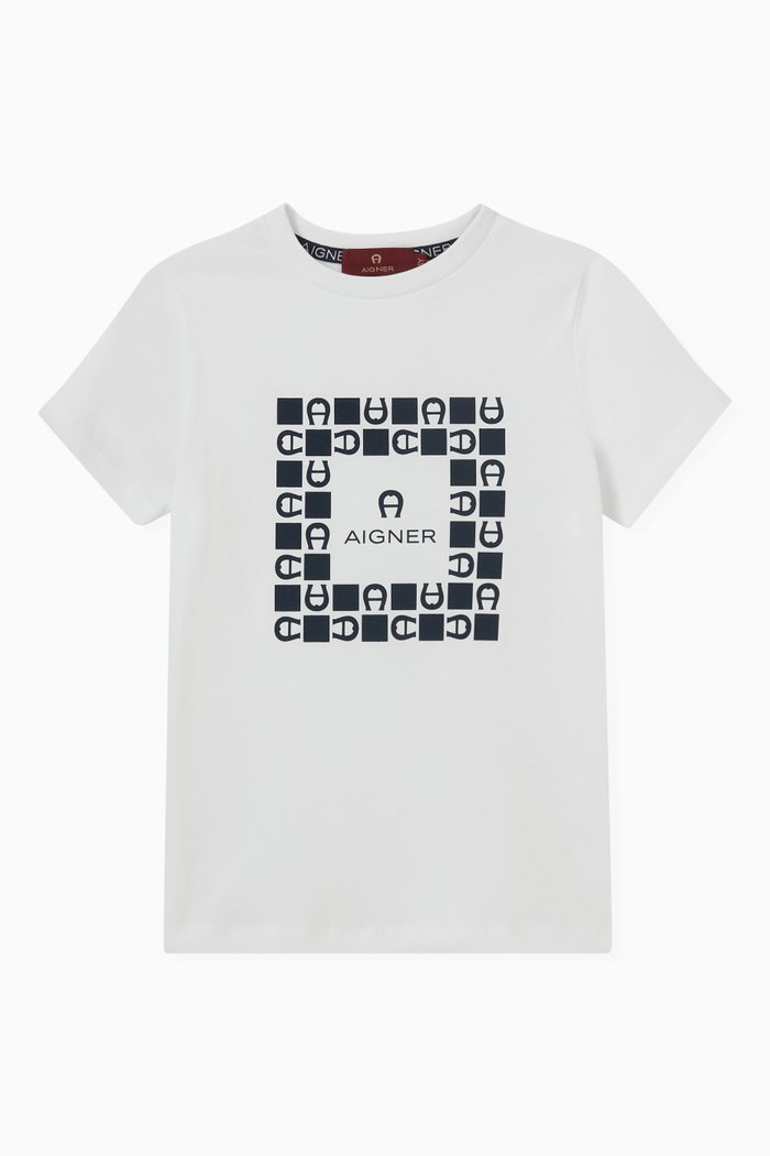 Square Contrast Logo Print T-shirt in Cotton, Blue