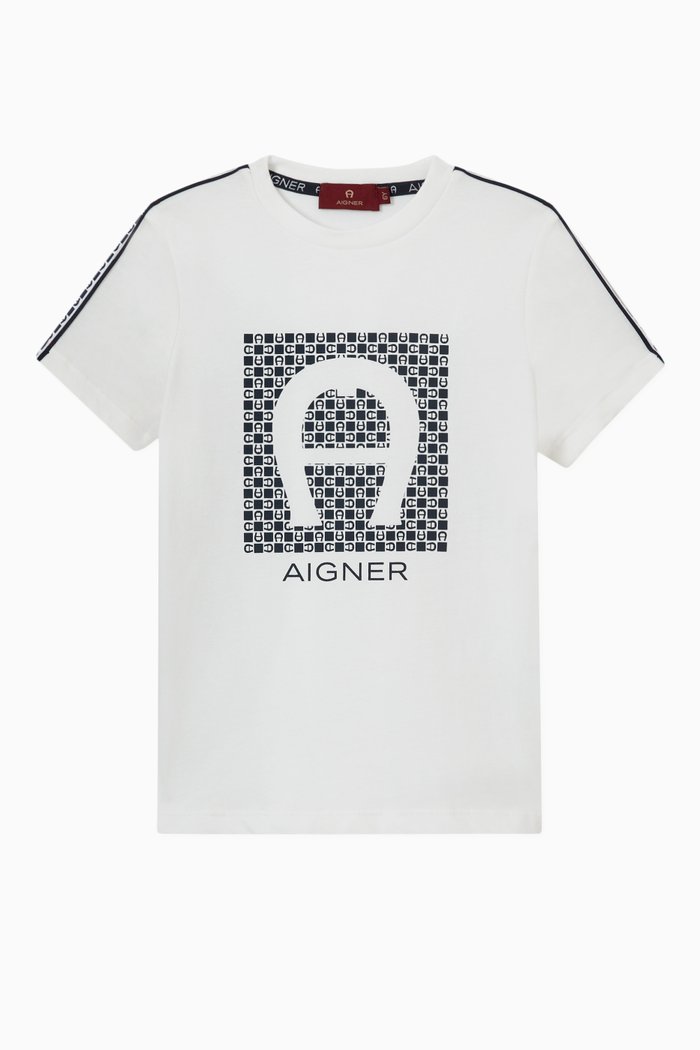 

Contrast Sleeve Tape T-shirt in Cotton, White