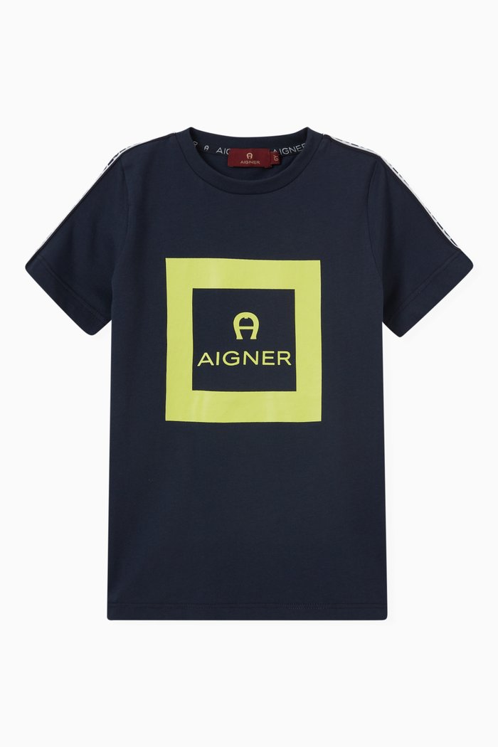 Logo Sleeve Tape T-shirt in Cotton, Blue