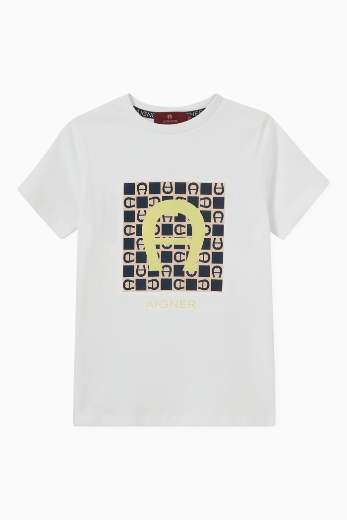 

Contrast Square Logo Print T-shirt in Cotton, Yellow