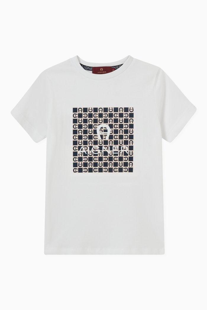 

Contrast Logo Square Print T-shirt in Cotton, White