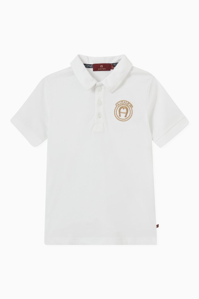 

Mini Embroidered Circle Logo Polo Shirt in Cotton, White