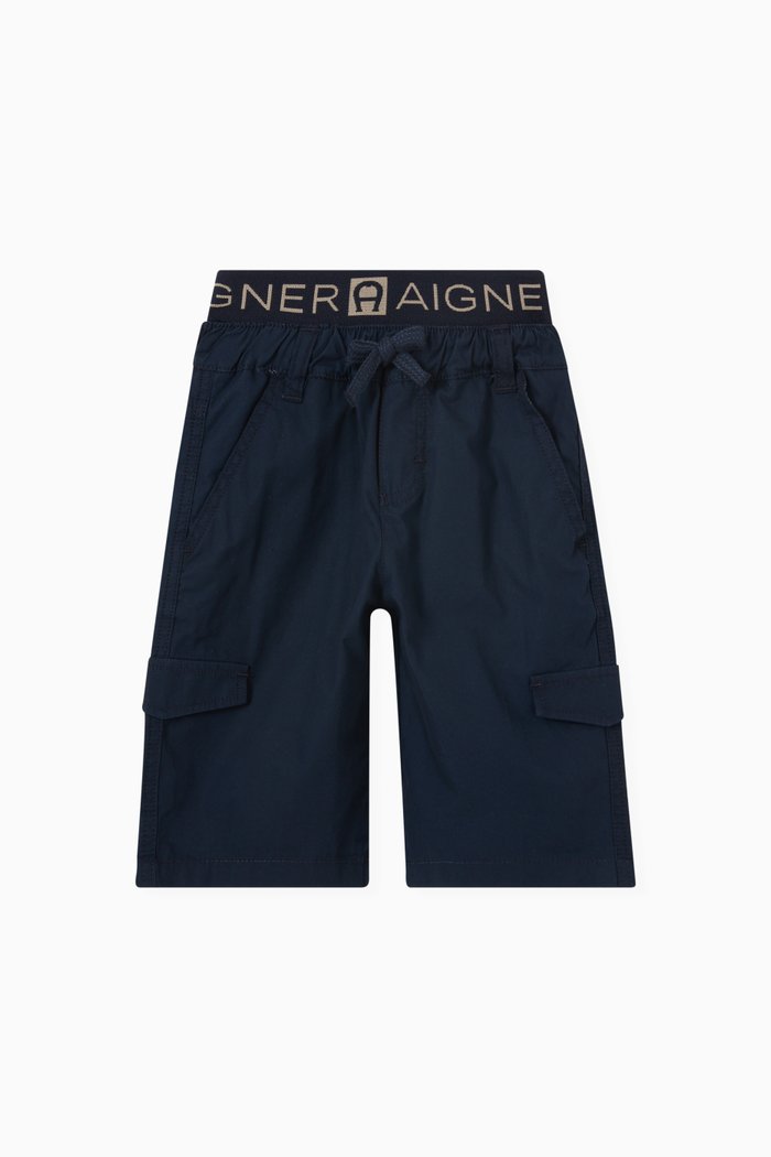 

Logo Waistband Shorts in Cotton Poplin, Blue