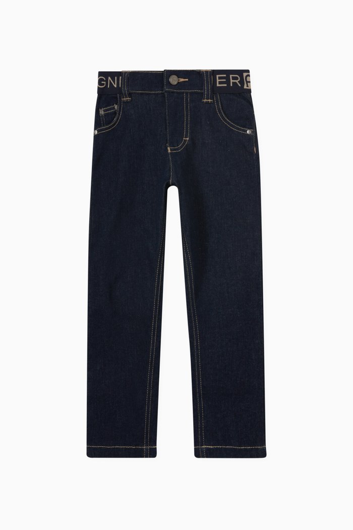 

Logo Waistband Jeans in Denim, Blue