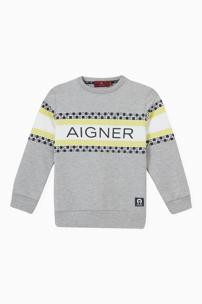 

Tricolour Contrast Logo Sweatshirt in Cotton, Grey