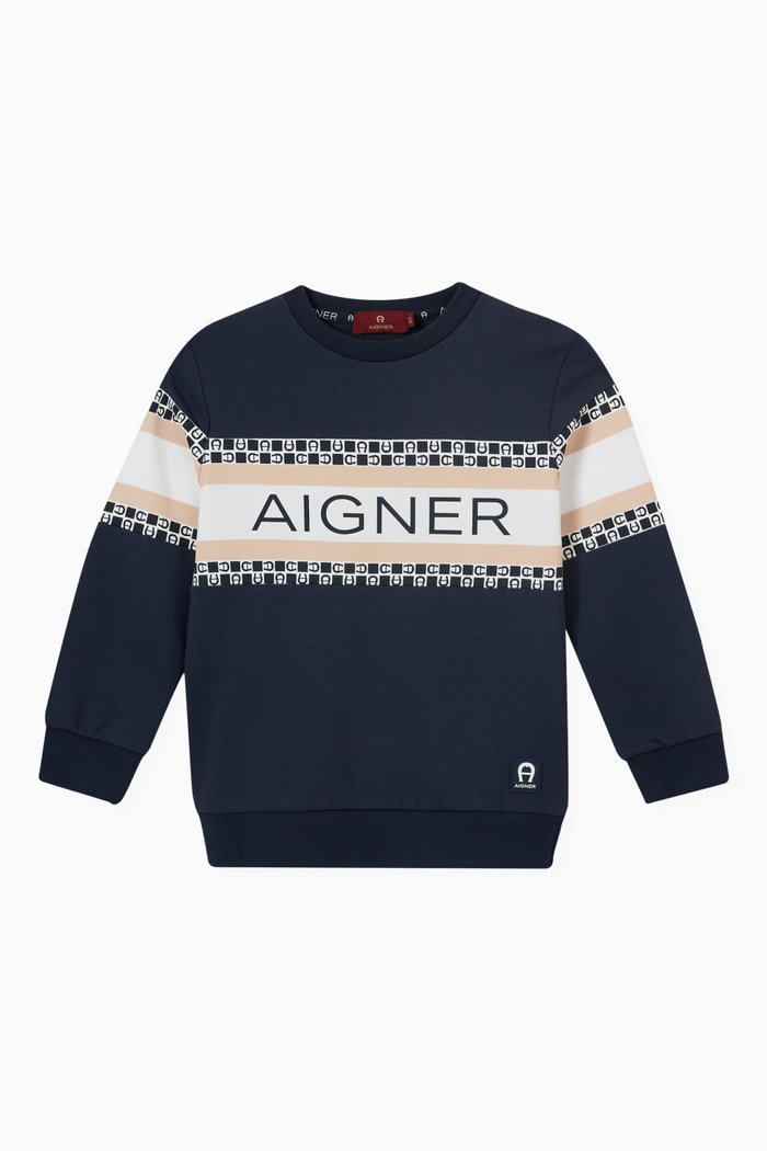 

Tricolour Contrast Logo Sweatshirt in Cotton, Blue