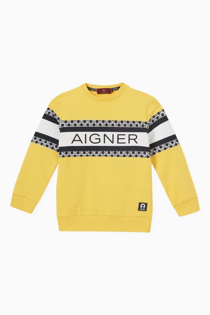 Tricolour Contrast Logo Sweatshirt in Cotton, Yellow