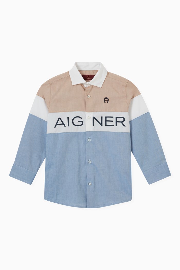 

Tricolour Logo Shirt in Poplin, Blue