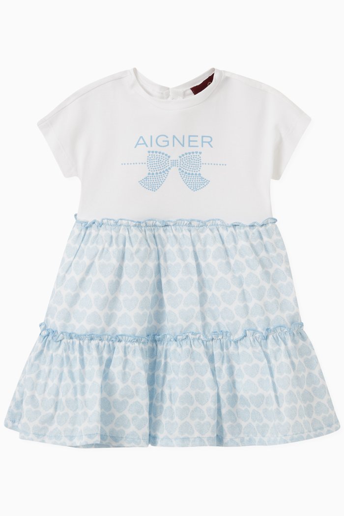 

Logo Ruffled Dress in Cotton, Blue