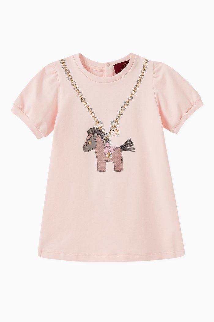 

Pony Chain Print Dress in Cotton, Pink