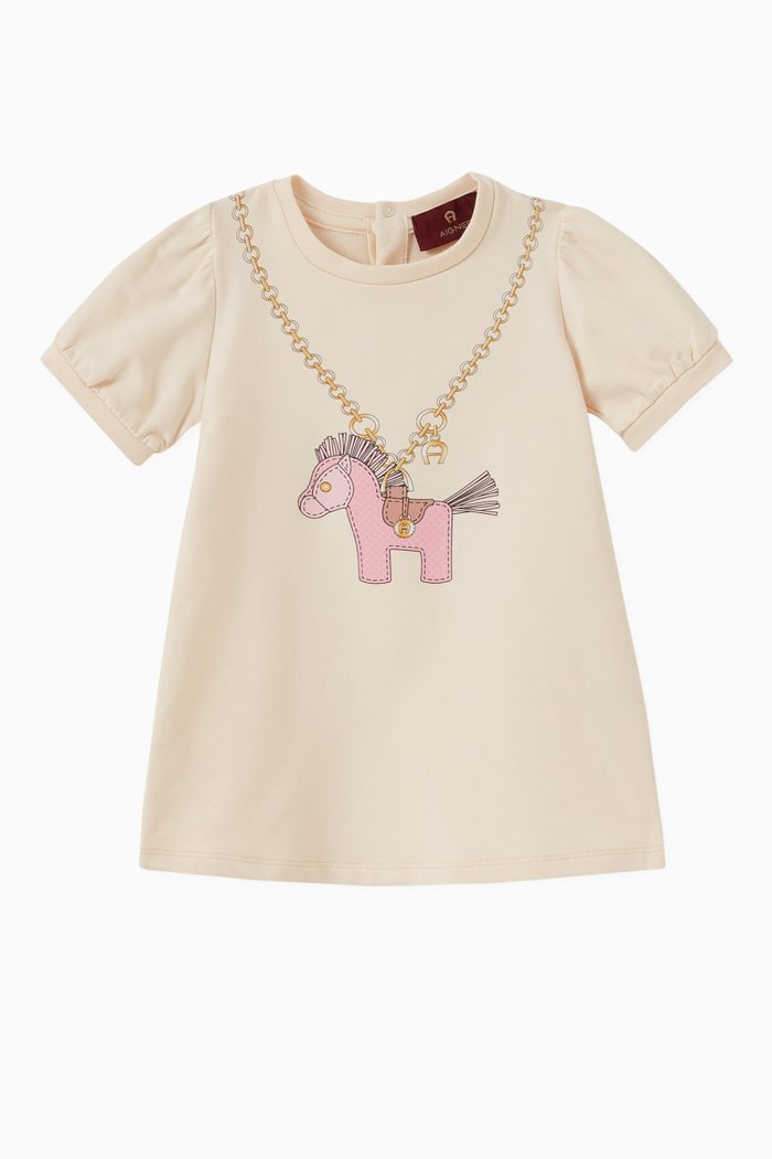 

Pony Print T-shirt Dress in Cotton Jersey, White