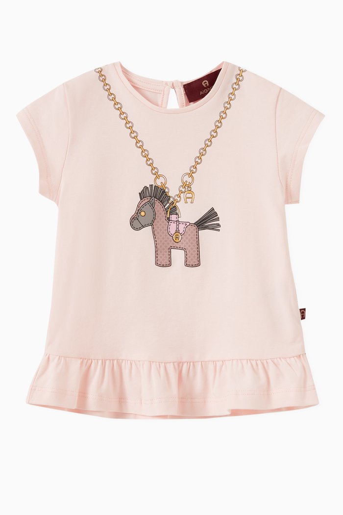 

Pony Print Ruffle T-shirt in Cotton Jersey, Pink