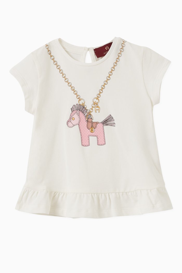 

Pony Print Ruffle T-shirt in Cotton Jersey, White