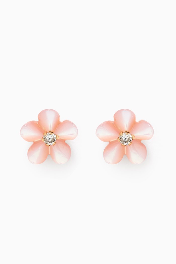 

Mother of Pearl Flower Diamond Earrings in 18kt Yellow Gold