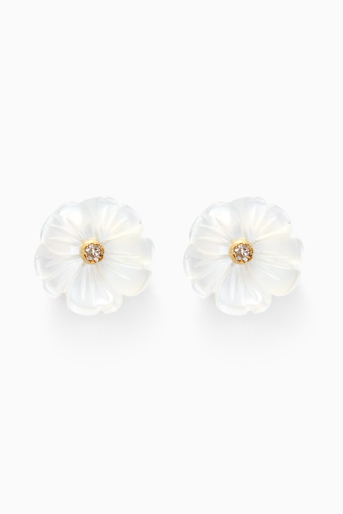 

Mother of Pearl Flower Diamond Earrings in 18kt Yellow Gold