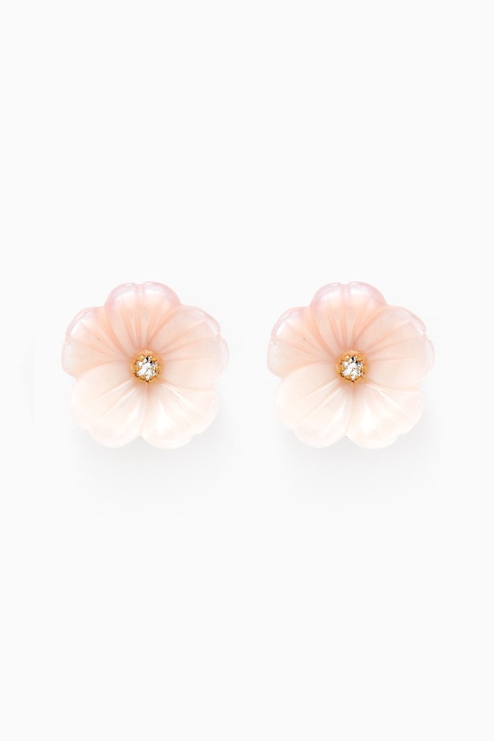 

Flower Mother of Pearl Diamond Earrings in 18kt Yellow Gold