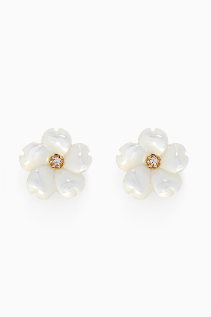 

Flower Mother of Pearl Diamond Earrings in 18kt Yellow Gold