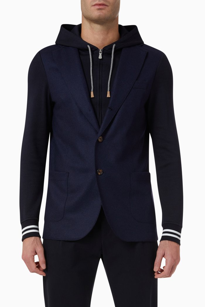

Double Breasted Jacket in Wool Blend, Blue
