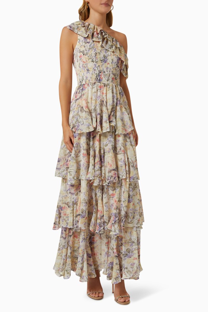 Delphinium Maxi Dress in Chiffon, Multicolour