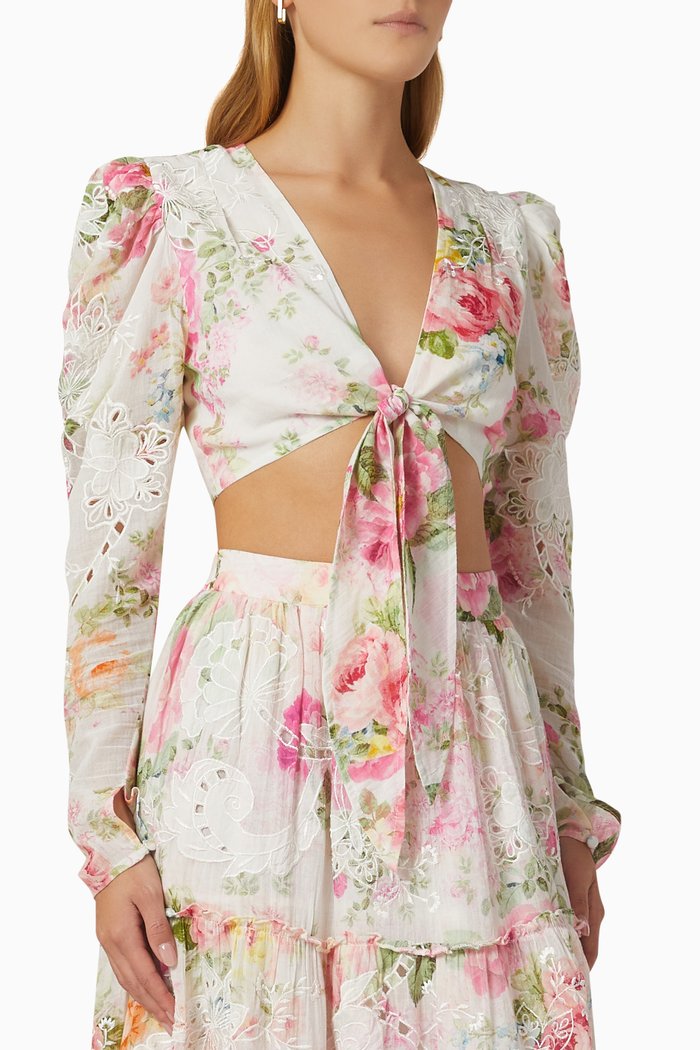 

Anka Tie Floral Crop Top, White