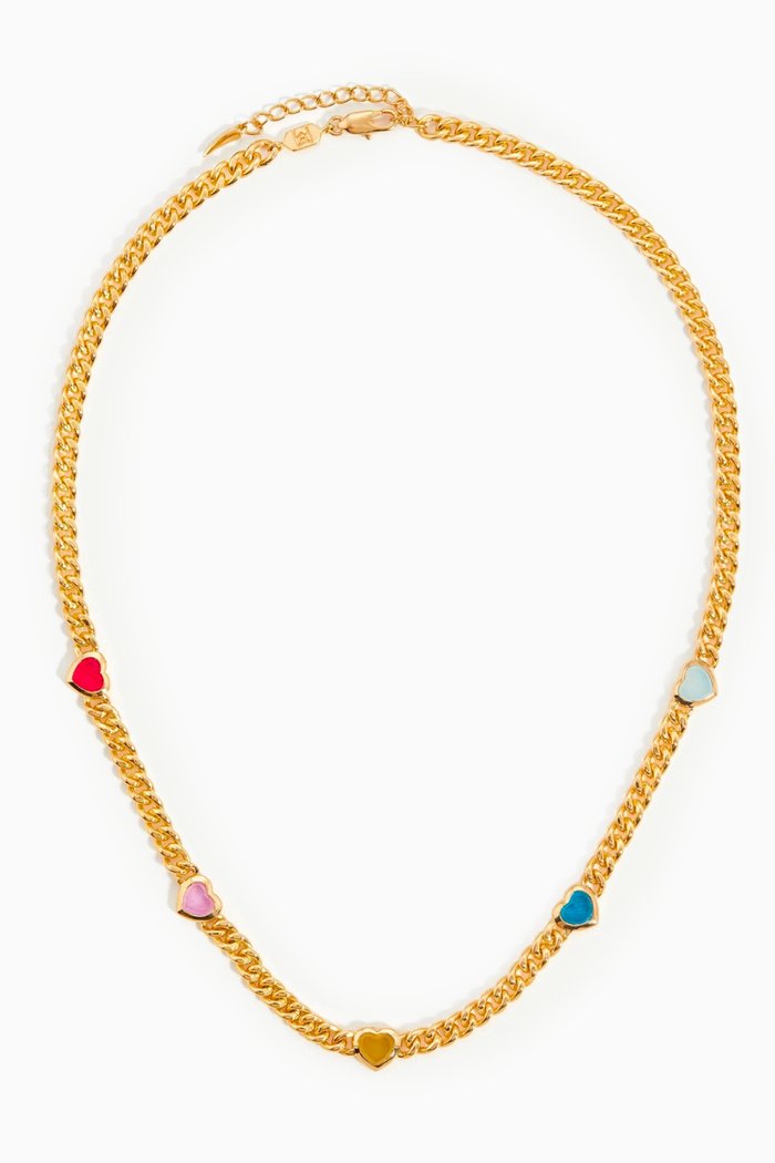 

Jelly Heart Muti-stone Charm Necklace in 18kt Recycled Gold-plated Brass, Multicolour