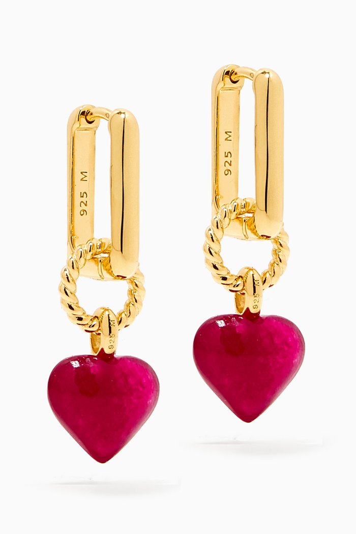 

Heart Quartz Drop Earrings in 18kt Recycled Gold -plated Vermeil, Pink