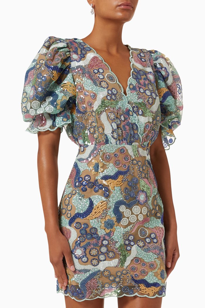 

Dreamland Mini Dress in Sequinned Mesh, Multicolour