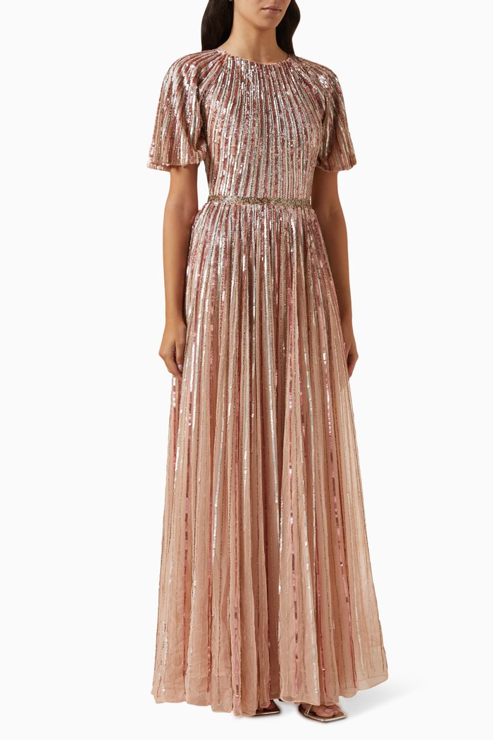 

Sequin-embellished Gown in Mesh, Pink