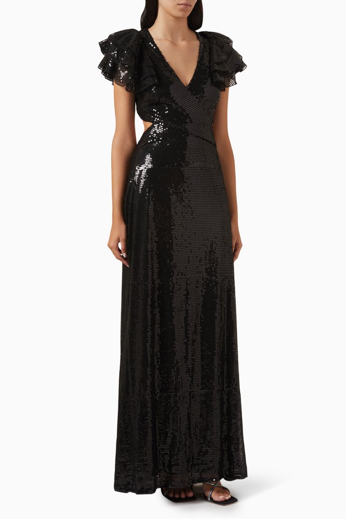 

Criss-cross Sequin-embellished Gown, Black