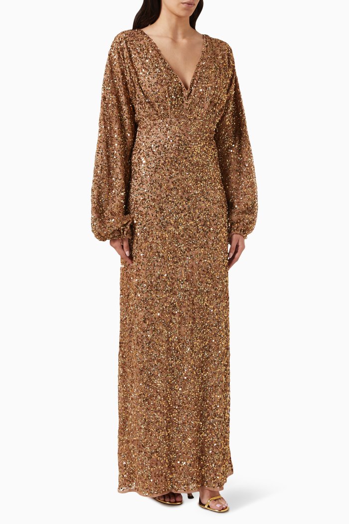 

Sequinned Puff-sleeve Gown, Metallic