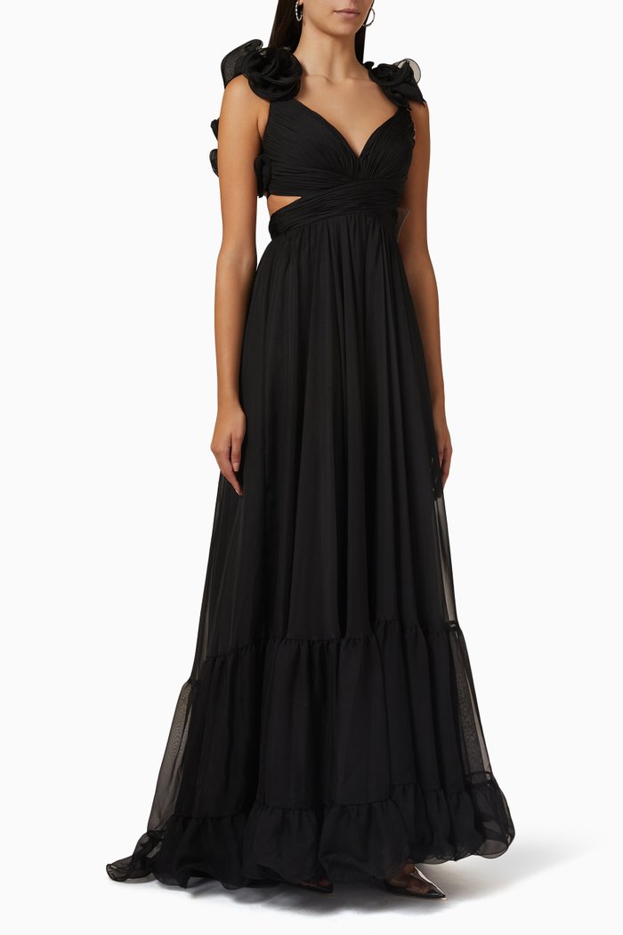 

Ruffle Tiered Gown in Chiffon, Black