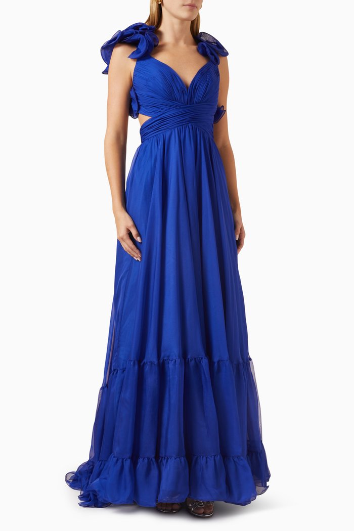 

Ruffle Tiered Gown in Chiffon, Blue
