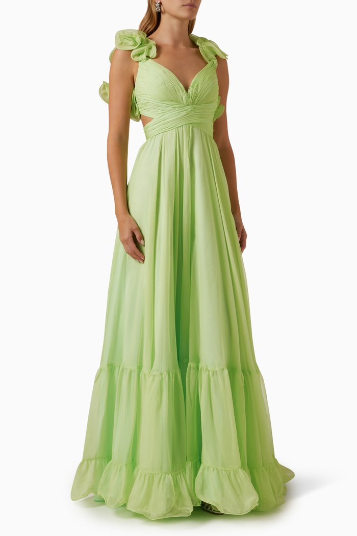 

Ruffle Tiered Gown in Chiffon, Green
