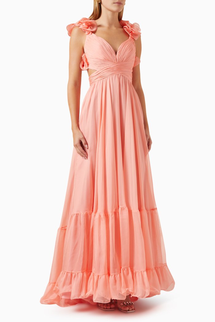 

Ruffle Tiered Gown in Chiffon, Pink