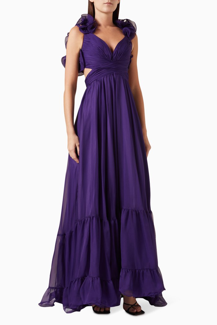 

Ruffle Tiered Gown in Chiffon, Purple
