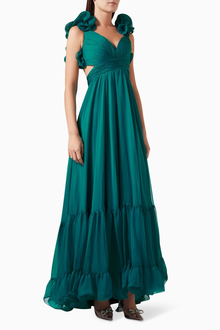 

Ruffle Tiered Gown in Chiffon, Blue