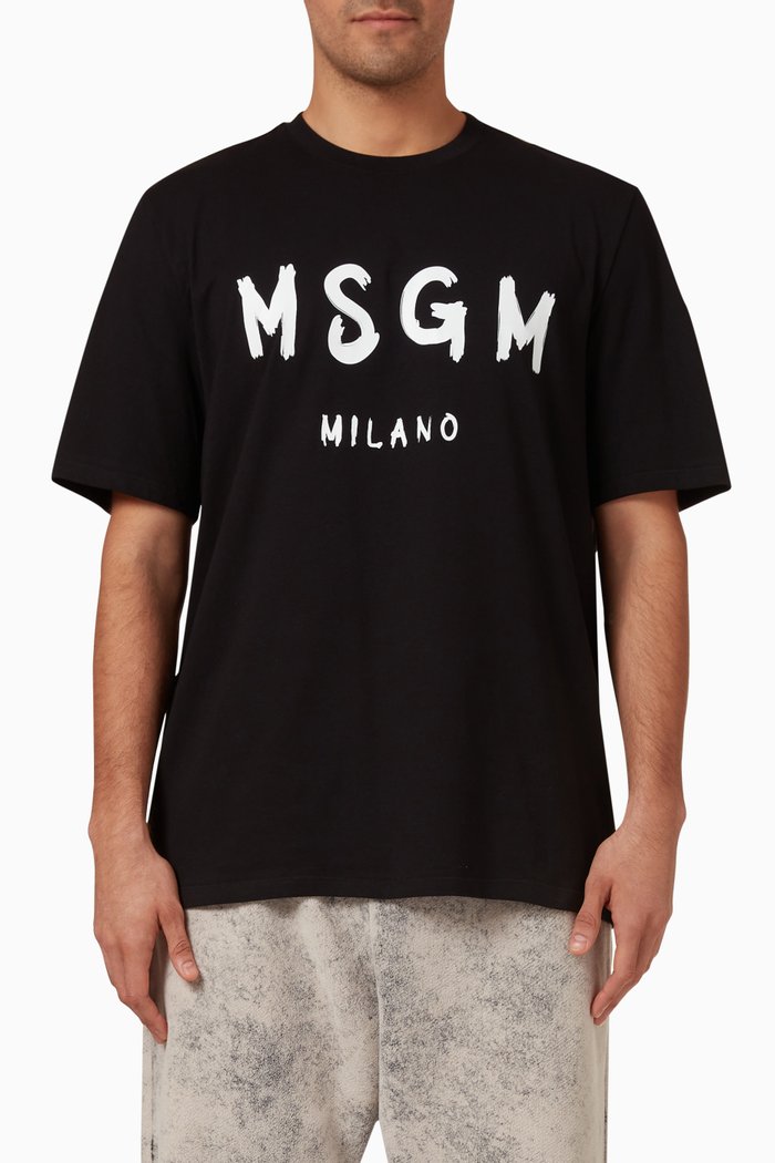 Brushed Logo T-shirt in Cotton Jersey, Black
