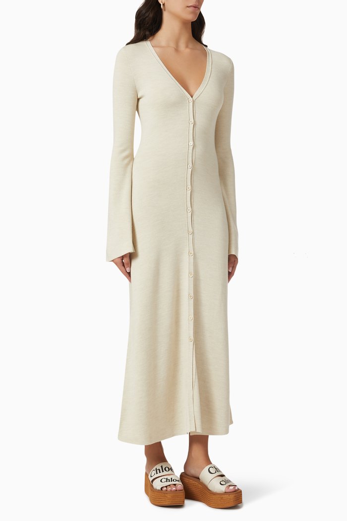 

Button-up Shirt Dress in Merino Wool Knit, Neutral