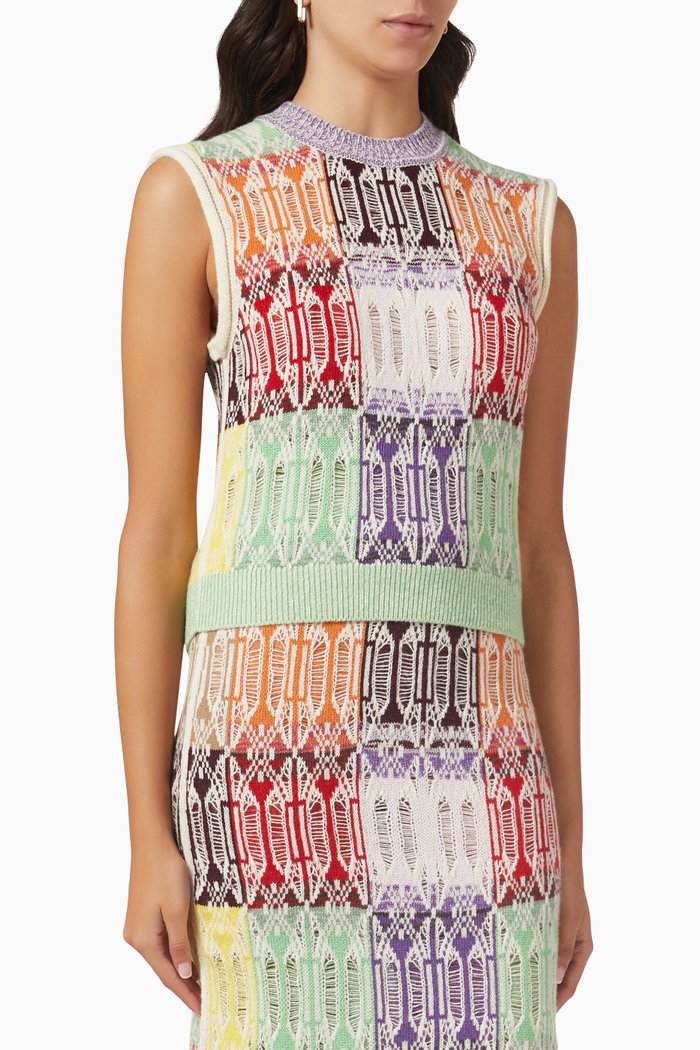 

Art Deco Jacquard Top in Recycled Cashmere & Wool Knit, Multicolour
