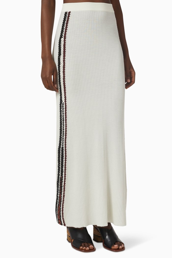 Crochet High-waist Maxi Skirt in Wool, White