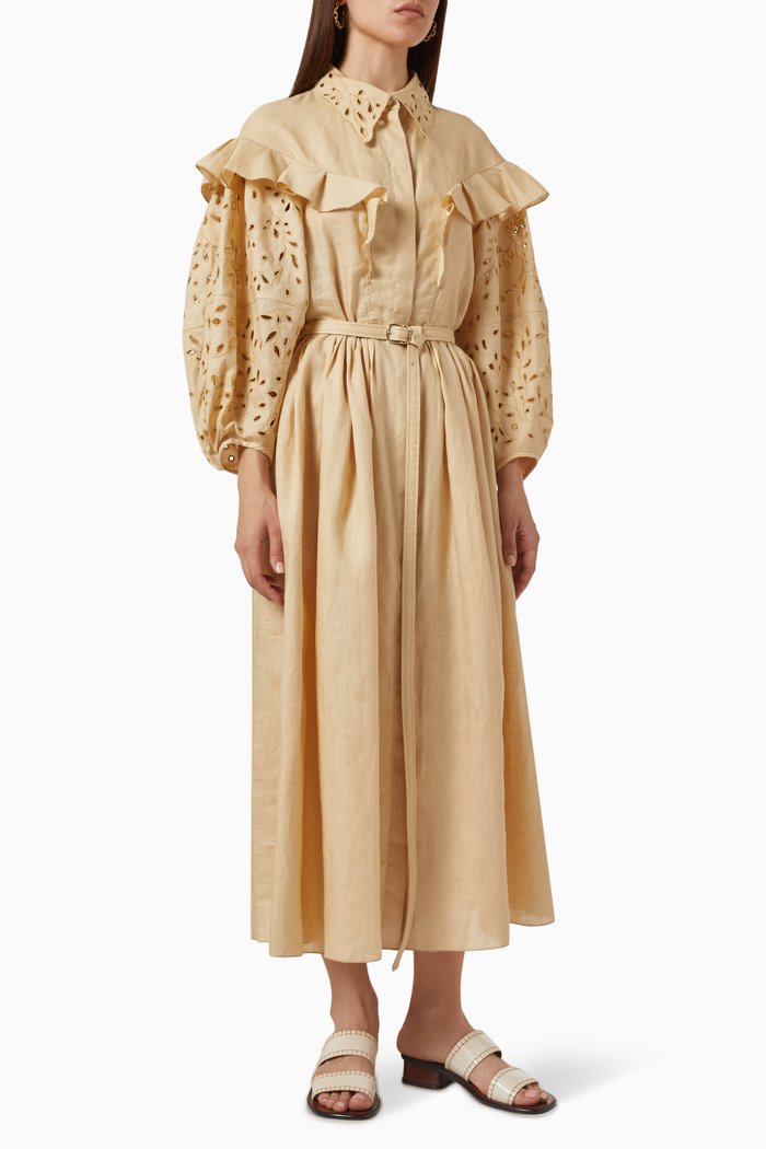 

Balloon Sleeve Dress in Linen Voile, Pink