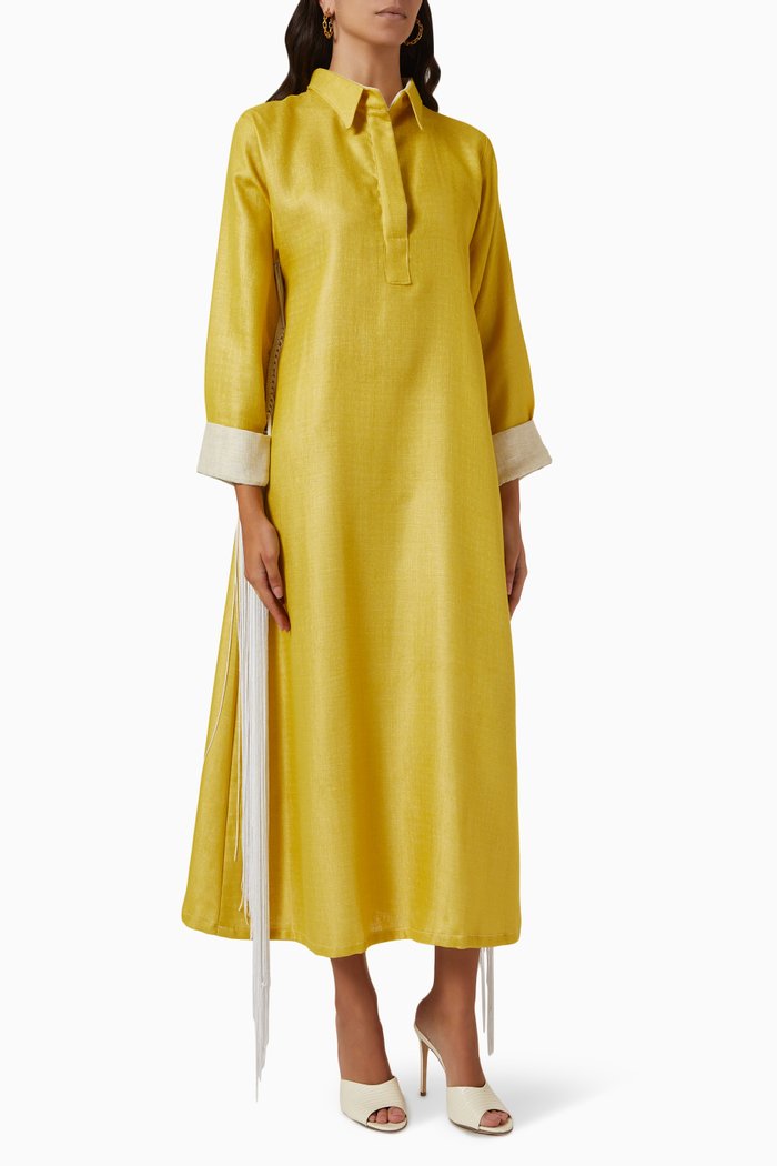 

Collared Fringe Dress, Yellow