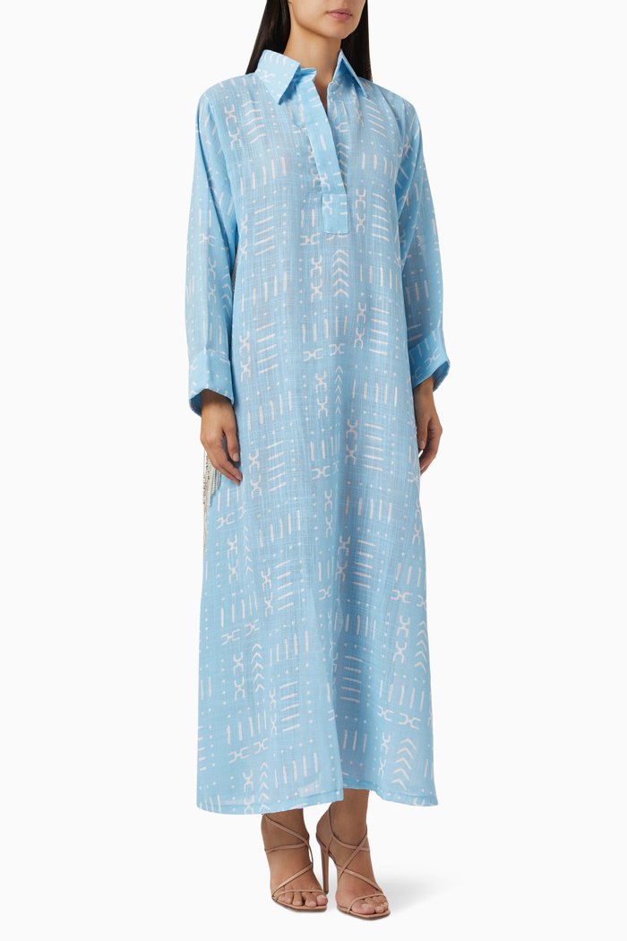 

Sequin Fringed Dress in Cotton, Blue