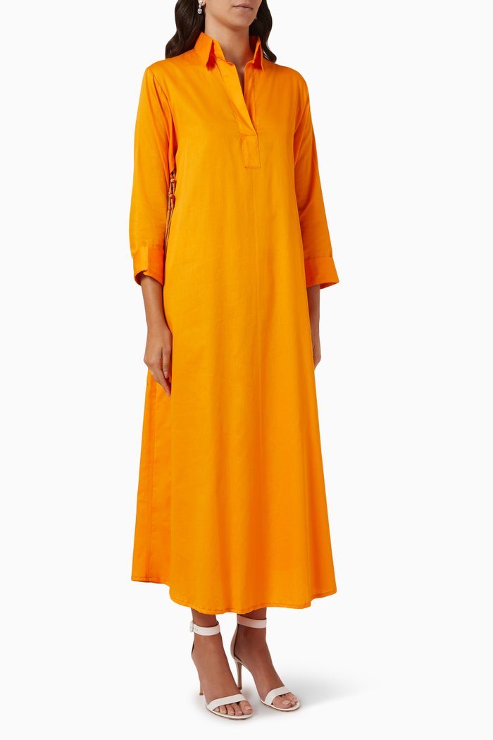 

Collared Fringed Dress, Orange