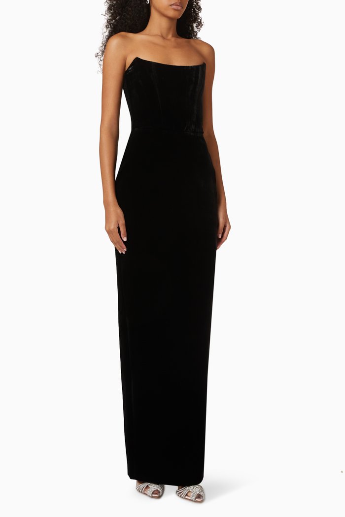 

Velvet Corset Maxi Dress in Viscose, Black